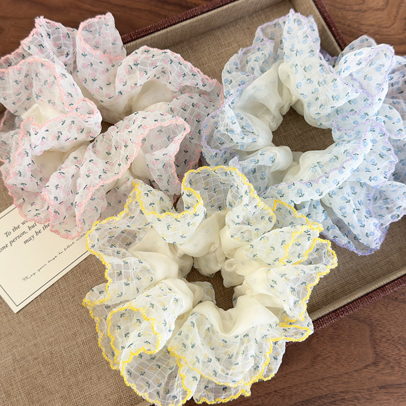 E廠-彩虹泡泡 繡球碎花髮圈高級感法式溫柔大腸圈頭繩髮飾低馬尾髮飾「26937」25.05-3