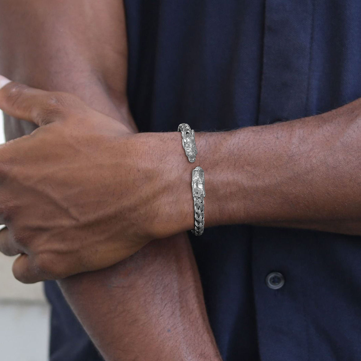 G廠-鈦鋼跨境飾品 男士潮流嘻哈酷手環不鏽鋼編織龍頭開口手鐲「B-444」25.07-2