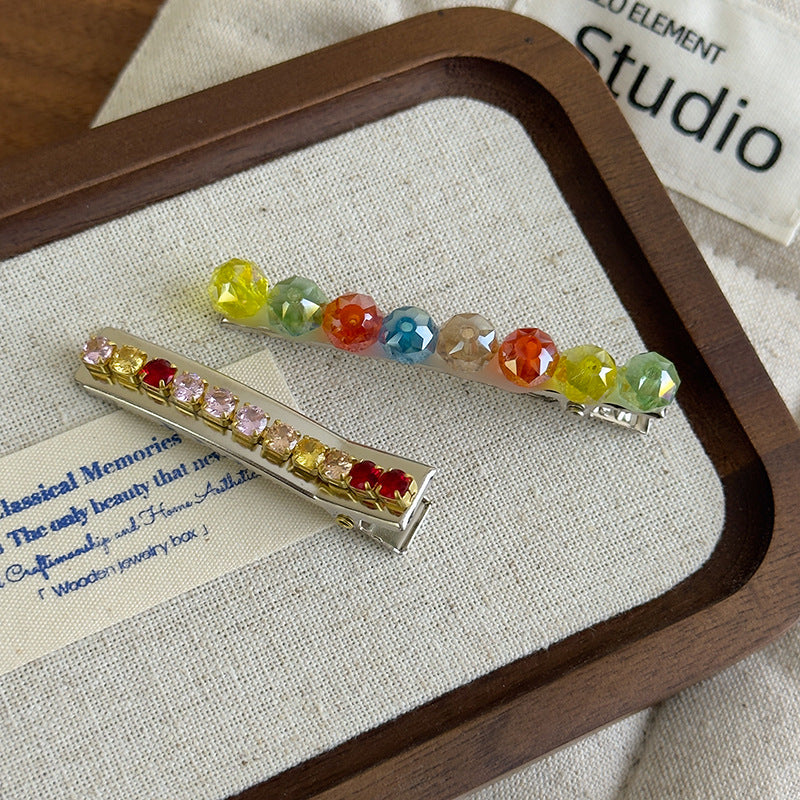 E廠-韓國ins彩色多巴胺水晶髮夾側邊瀏海碎髮一字鴨嘴夾網紅髮夾髮飾「27117」25.06-4