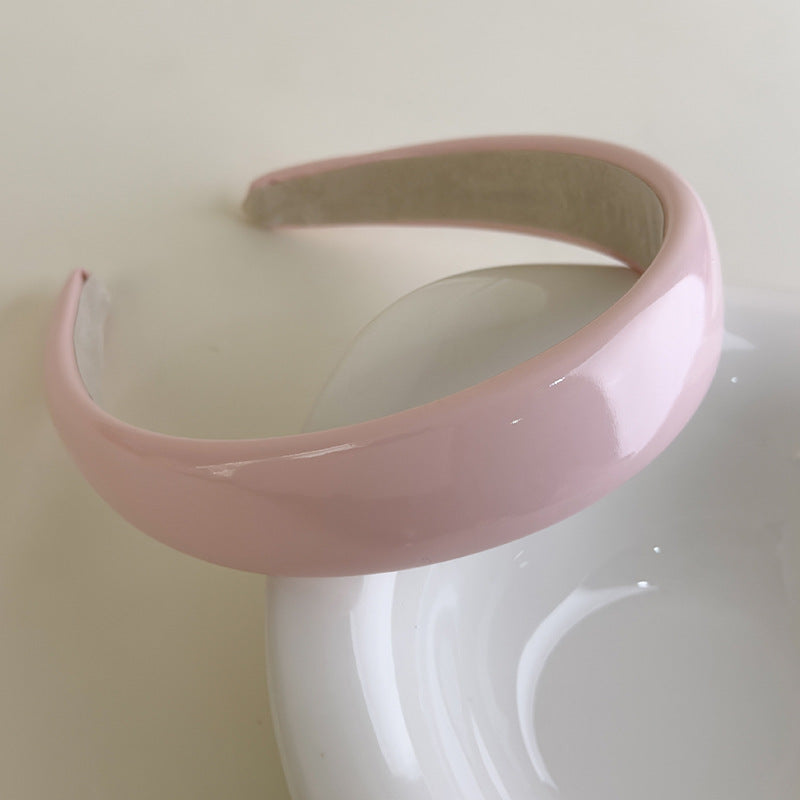 E廠-夏季多巴胺糖果色漆皮亮面皮海綿髮箍PU皮高顱頂純色頭箍髮卡髮飾「27077」25.06-3