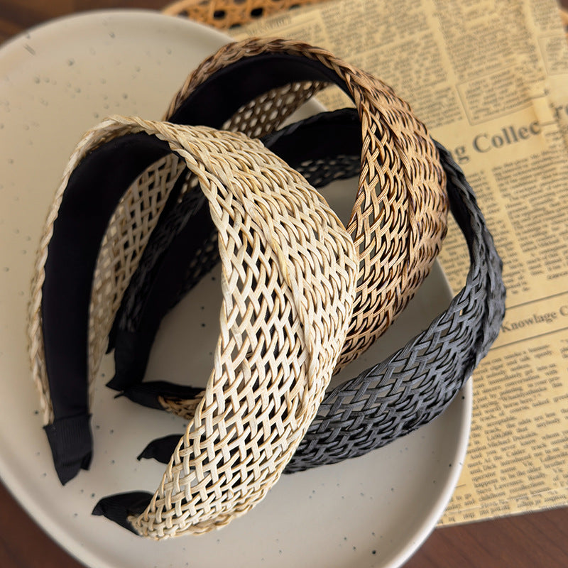 E廠-法式波西米亞風草編交叉髮箍女森系復古寬邊個性壓髮頭箍髮捆髮飾「27031」25.05-5