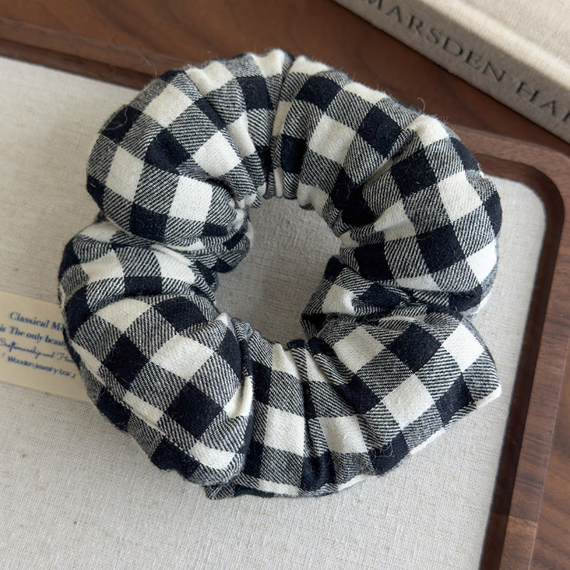 E廠-趙露思同款慵懶黑白格子充棉大腸髮圈頭繩髮飾頭花扎馬尾皮筋髮繩「27154」25.07-1