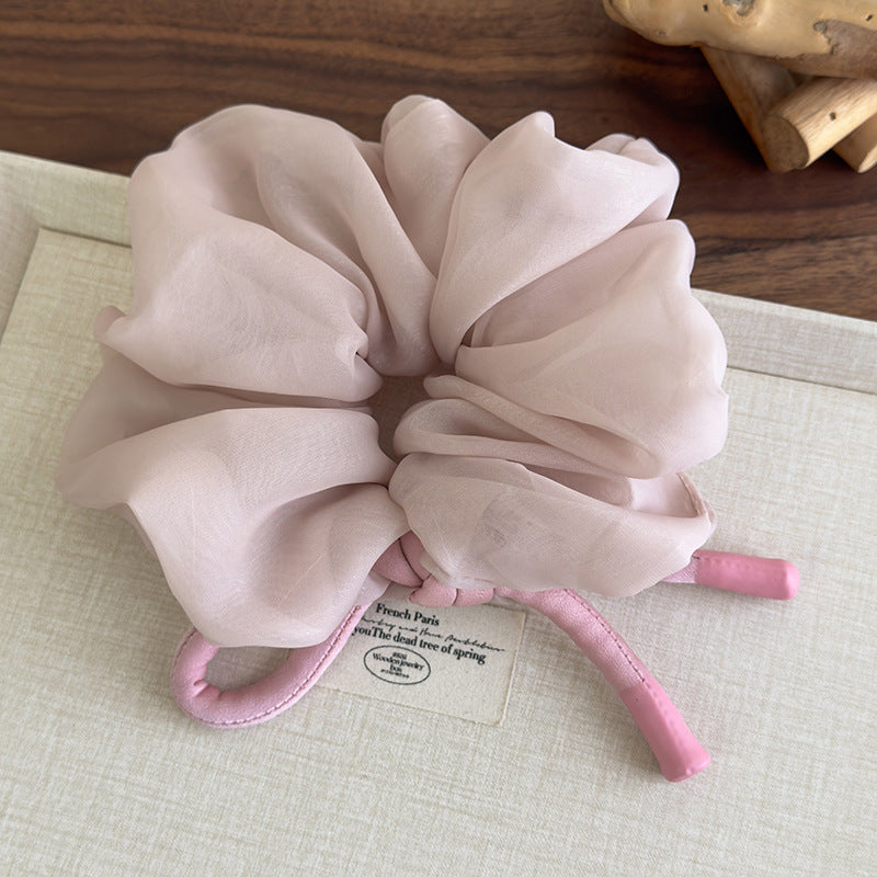 E廠-韓國少女雪紡蓬松大腸髮圈2025新款高級甜美蝴蝶結頭繩扎馬尾髮飾「27102」25.06-3