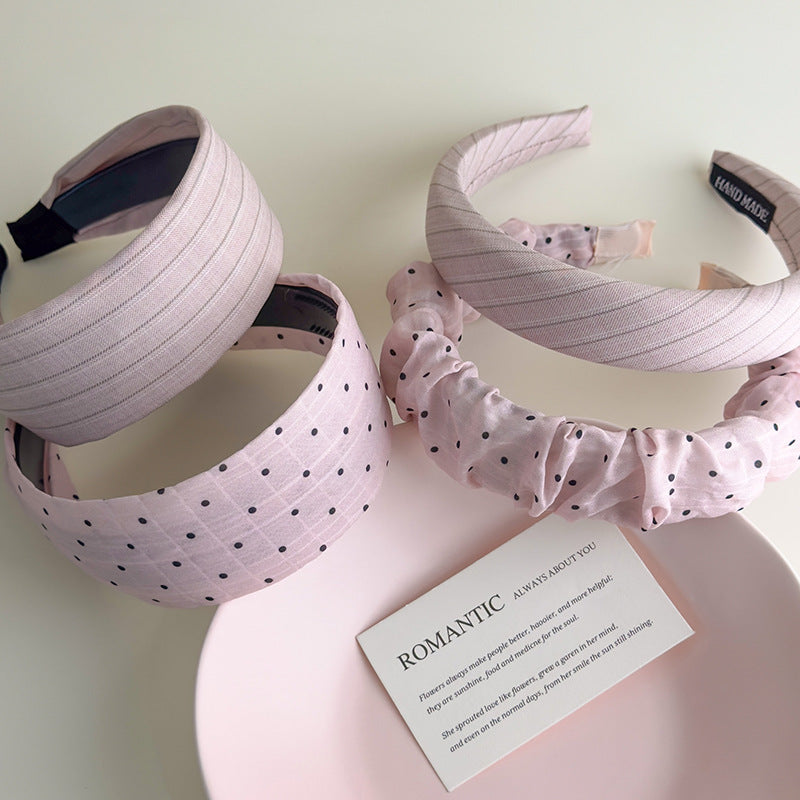 E廠-甜美粉色系波點褶皺寬邊髮箍女洗臉壓髮頭箍少女心溫柔髮捆髮飾夏「27177」25.07-1