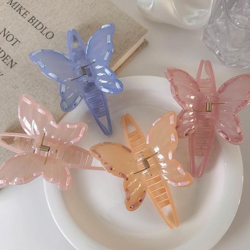 E廠-韓系甜美絲帶蝴蝶抓夾百搭氣質鯊魚夾後腦勺盤髮夾髮抓髮卡髮飾女「25573」24.06-2