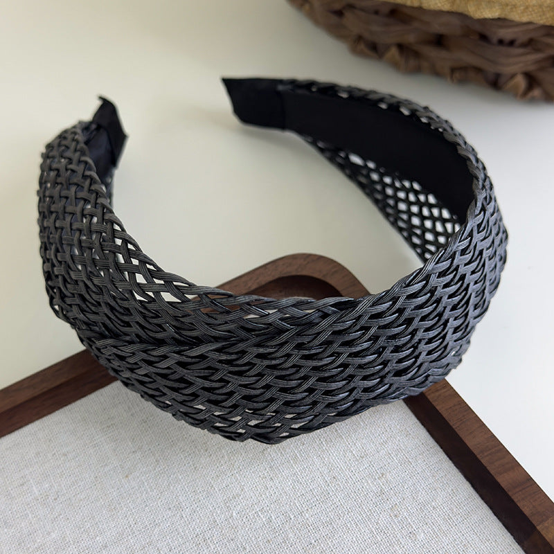 E廠-度假風草編寬邊髮箍女款波西米壓頭箍日常外戴髮捆高顱頂洗臉髮卡「25684」25.06-4