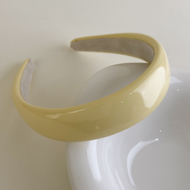 E廠-夏季多巴胺糖果色漆皮亮面皮海綿髮箍PU皮高顱頂純色頭箍髮卡髮飾「27077」25.06-3