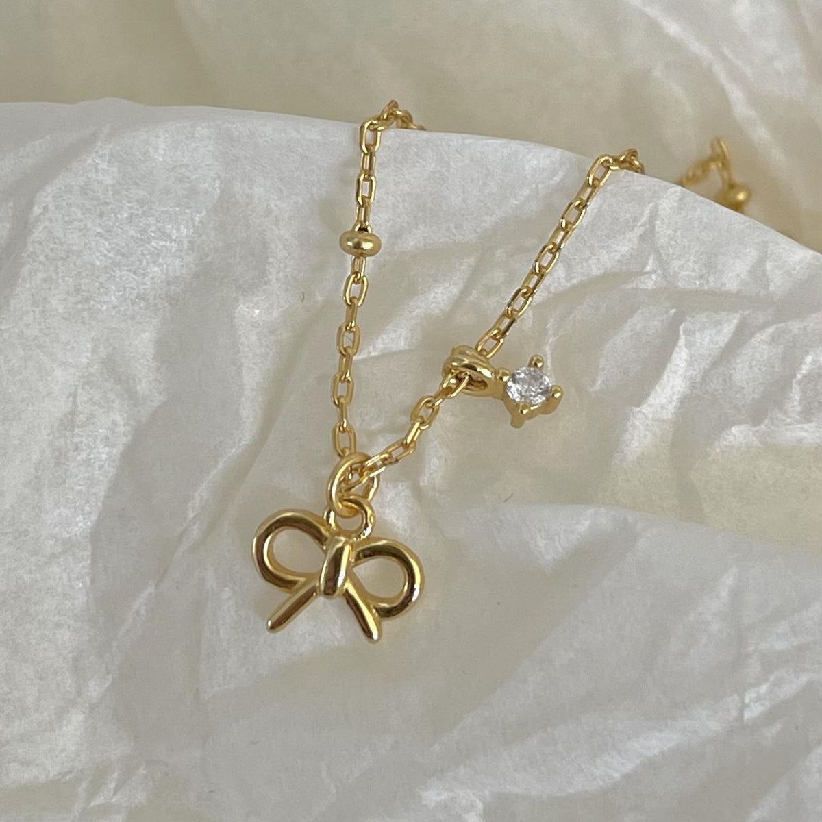 F廠-韓國韓版925純銀蝴蝶結鋯石項鍊簡約網紅小紅書ins小鑽項「B1140」25.05-4