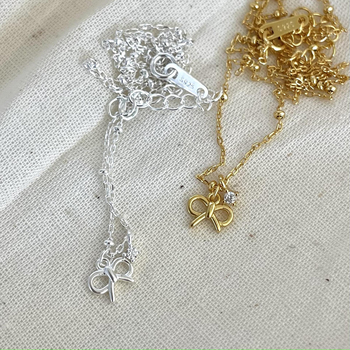 F廠-韓國韓版925純銀蝴蝶結鋯石項鍊簡約網紅小紅書ins小鑽項「B1140」25.05-4