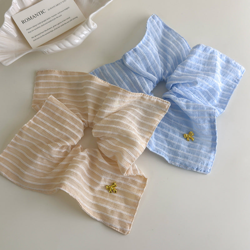 E廠-韓系清新藍色條紋方巾大腸髮圈女方形扎頭髮皮筋側低馬尾髮繩頭繩「27125」25.06-4