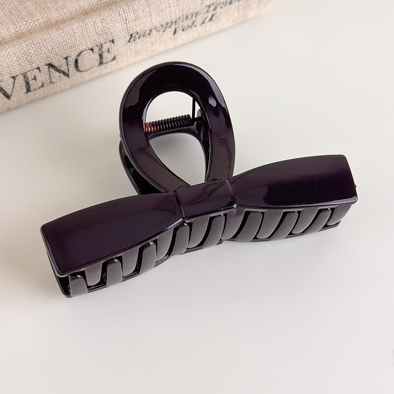 E廠-巧克力棕色蝴蝶結抓夾女2025新款高級感後腦勺髮夾盤髮鯊魚夾髮飾「27614」25.10-5