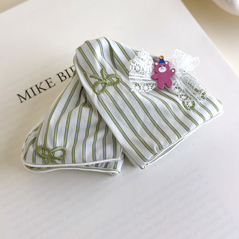 E廠-韓系甜美條紋小熊蝴蝶結三角抓夾大號髮量大2025新款後腦勺鯊魚夾「27170」25.07-1