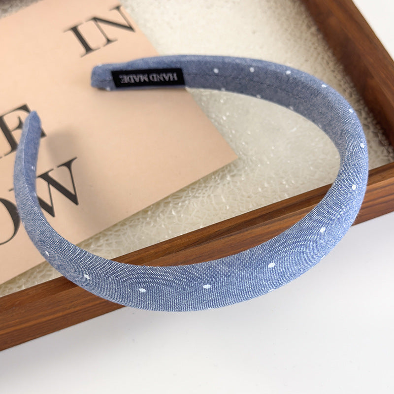 E廠-滿鑽牛仔布藝高顱頂髮箍女2025新款寬邊夏日頭箍髮卡外出百搭頭飾「26880」25.05-1