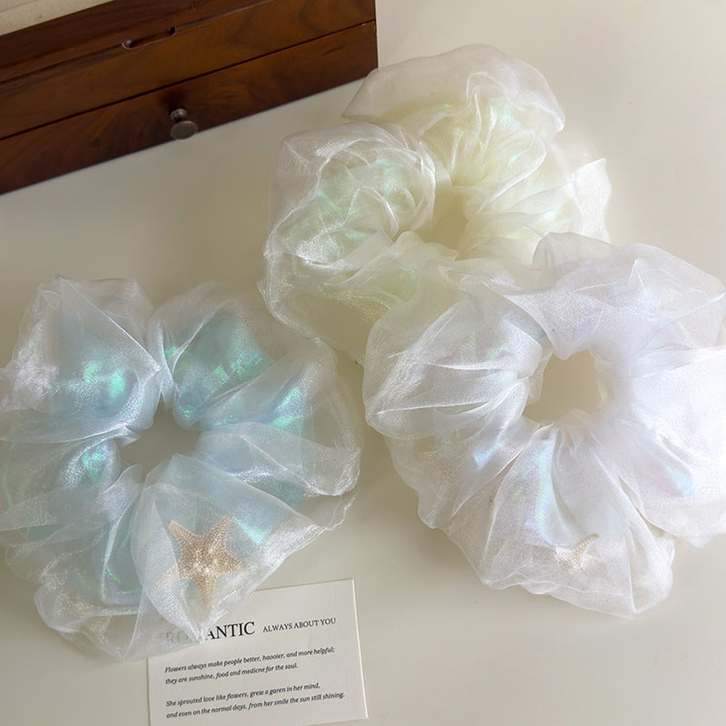 E廠-夏日海洋溫柔網紗雙層海星貝殼大腸髮圈大號丸子頭髮飾扎頭髮皮筋「27042」25.06-1