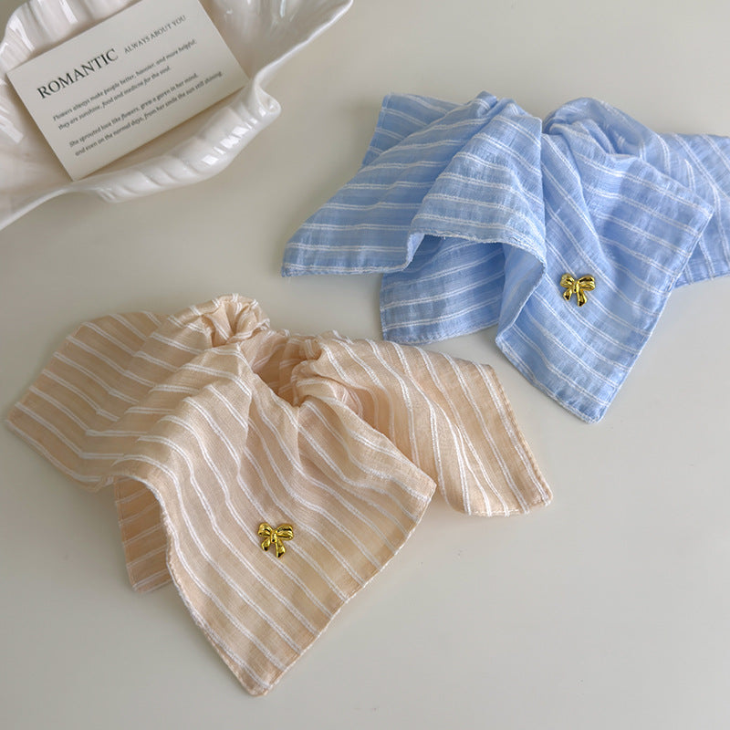 E廠-韓系清新藍色條紋方巾大腸髮圈女方形扎頭髮皮筋側低馬尾髮繩頭繩「27125」25.06-4