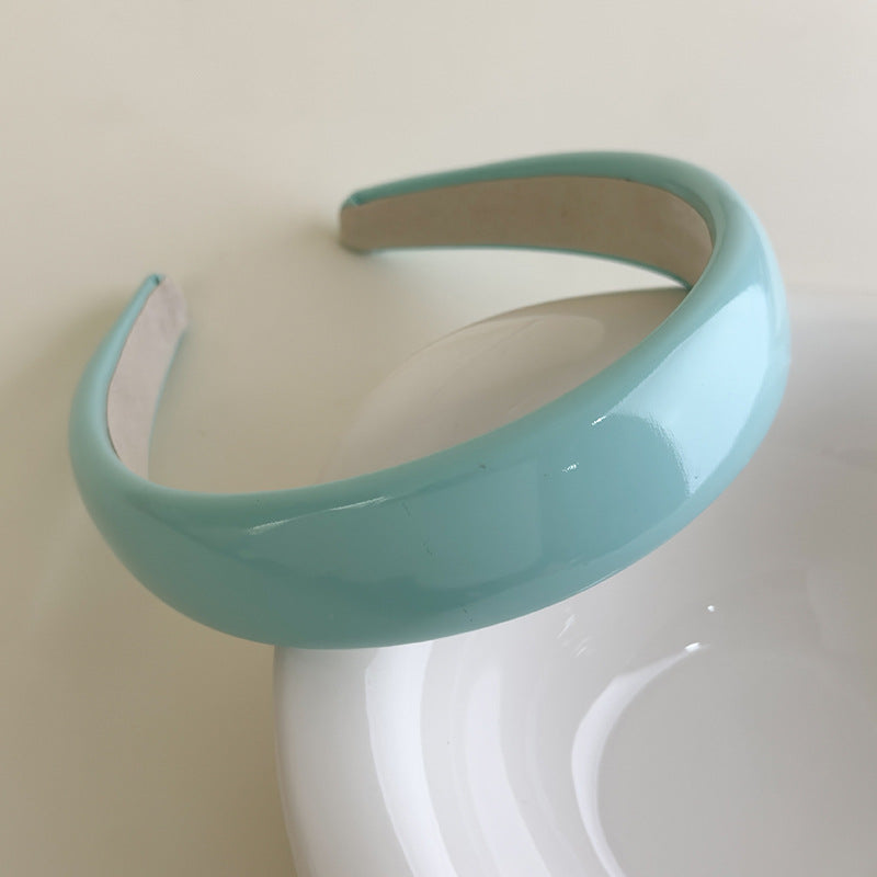 E廠-夏季多巴胺糖果色漆皮亮面皮海綿髮箍PU皮高顱頂純色頭箍髮卡髮飾「27077」25.06-3