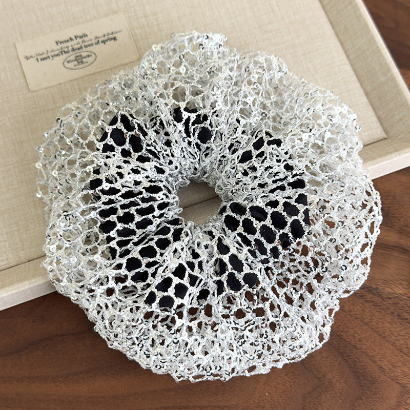 E廠-韓版森系亮片超仙大腸髮圈2025新款法式鏤空裙擺芭蕾風甜美髮飾女「27056」25.06-2