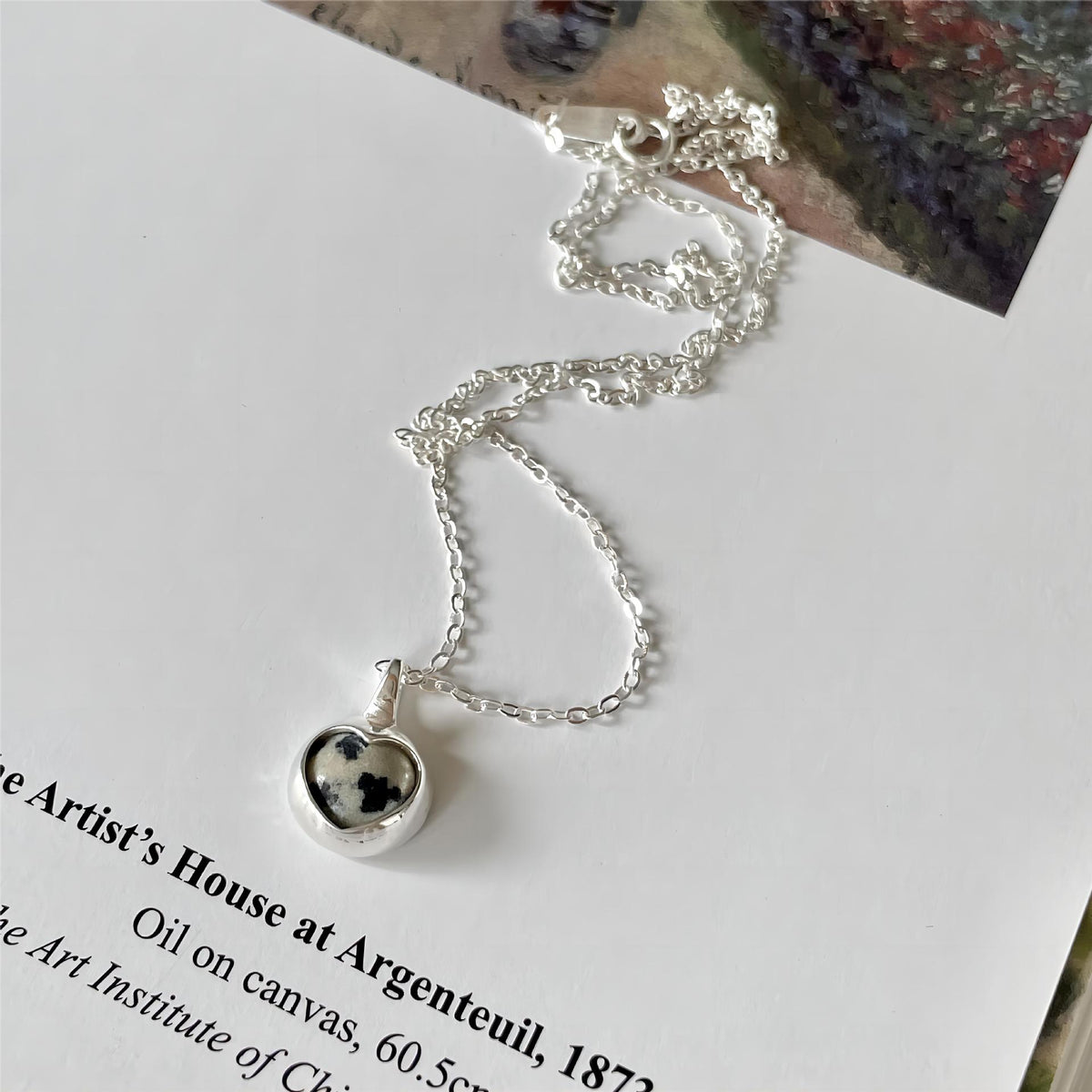 F廠-韓國韓版925純銀愛心斑馬石項鍊簡約ins網紅小紅書項鍊「B1193」25.06-3