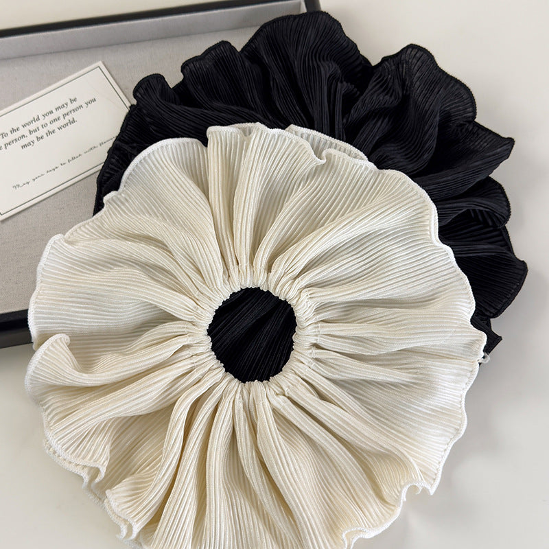 E廠-超大號優雅褶皺髮圈條紋雙層大腸圈溫柔氛圍感低馬尾頭繩頭飾品女「26904」25.05-2