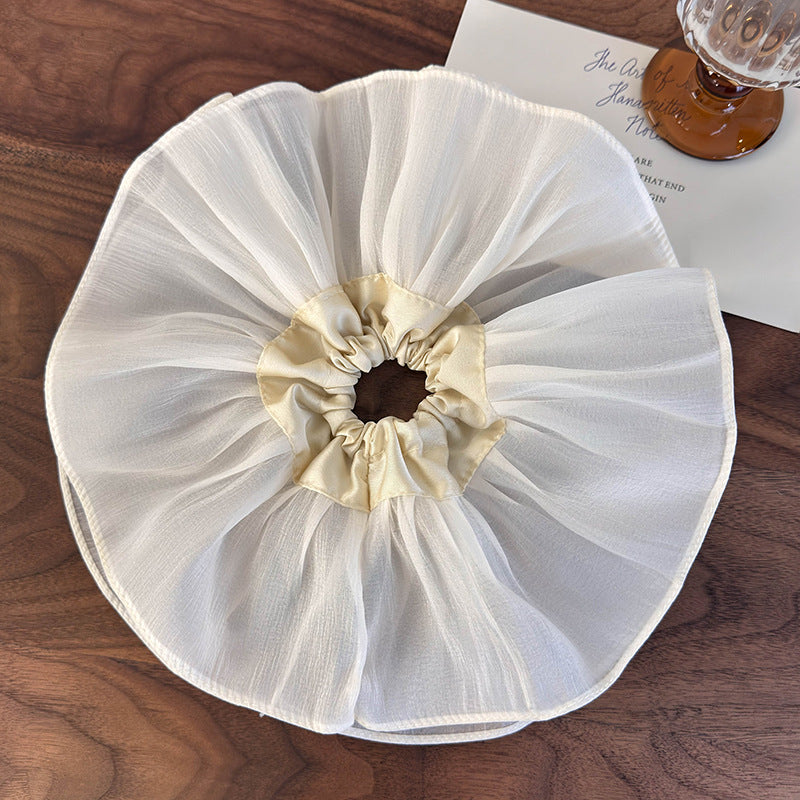 E廠-韓版超大褶皺雙層髮圈大腸圈高級感黑白頭繩頭花百搭髮飾簡約髮圈「26188」25.06-3