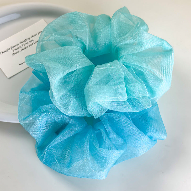 E廠-夏日薄荷 ins湖水藍網紗大腸髮圈女超大清涼感髮繩小清新百搭髮飾「26963」25.05-4