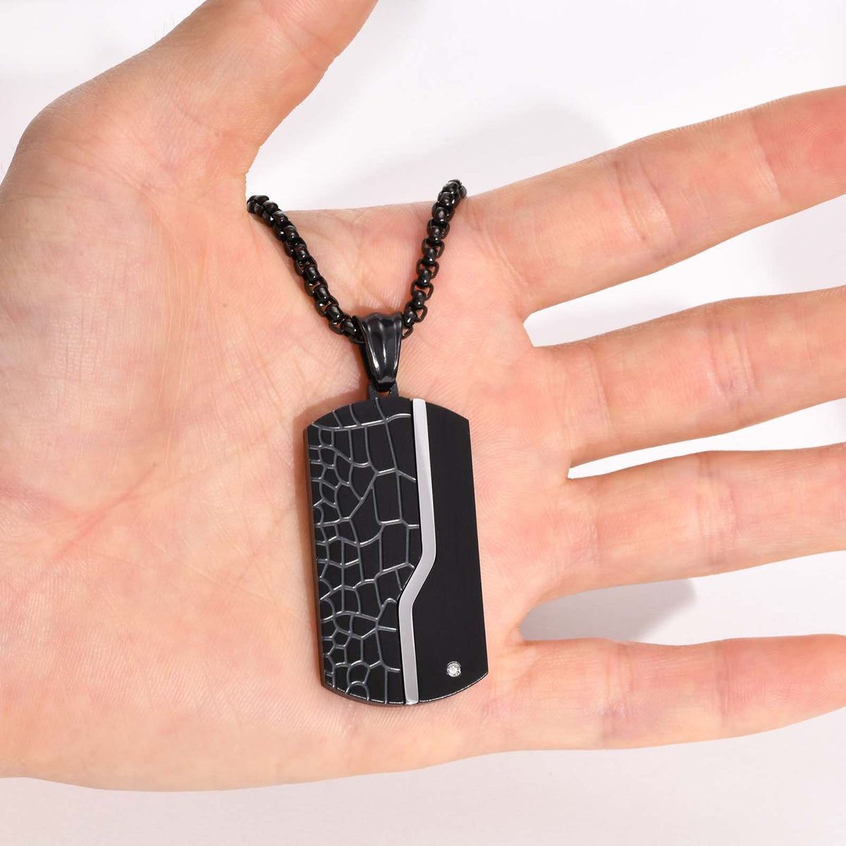 G廠-鈦鋼黑色吊牌 不鏽鋼白色鋯石狗牌吊墜項鍊「PN-1689」25.09-2