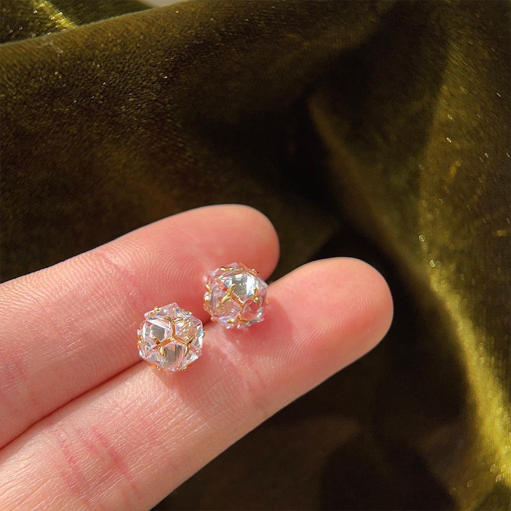 A廠-實物很閃高級感輕奢風立體多面鋯石鍍14K銀針耳飾工廠新款耳環女「3693」24.03-5