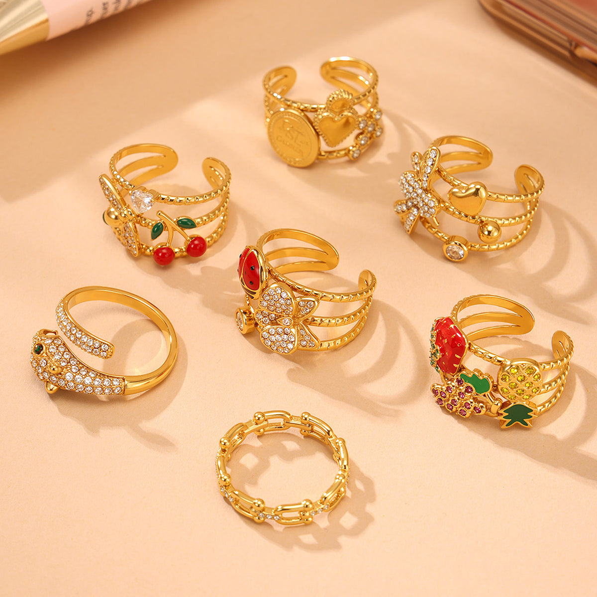 B廠-5A鋯石手工滴油指環百搭高級感手飾鈦鋼開口戒指ins不掉色「A756-A757」25.06-4