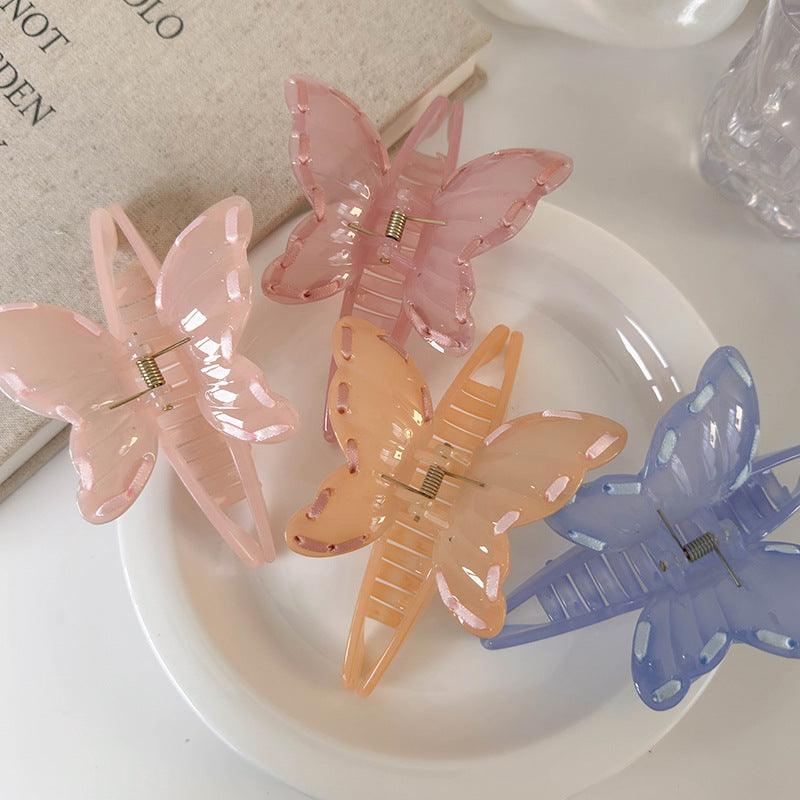 E廠-韓系甜美絲帶蝴蝶抓夾百搭氣質鯊魚夾後腦勺盤髮夾髮抓髮卡髮飾女「25573」24.06-2