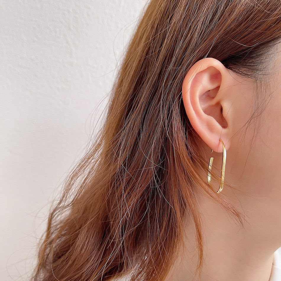 F廠-韓國韓版925純銀U形金色自然圓弧耳環耳圈通體純銀耳釘「C772」25.07-4