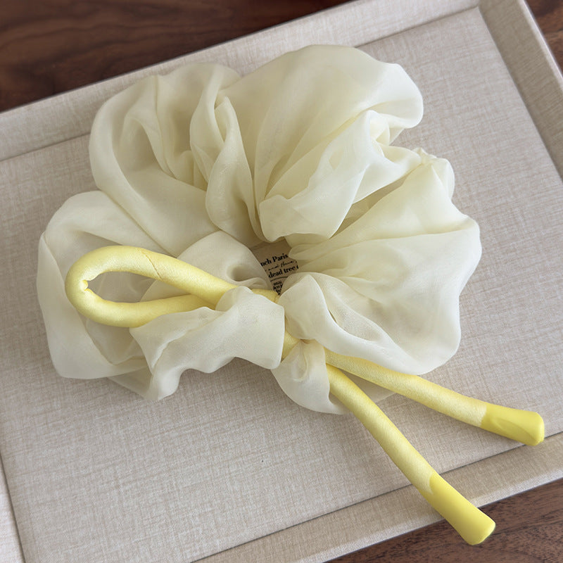 E廠-韓國少女雪紡蓬松大腸髮圈2025新款高級甜美蝴蝶結頭繩扎馬尾髮飾「27102」25.06-3