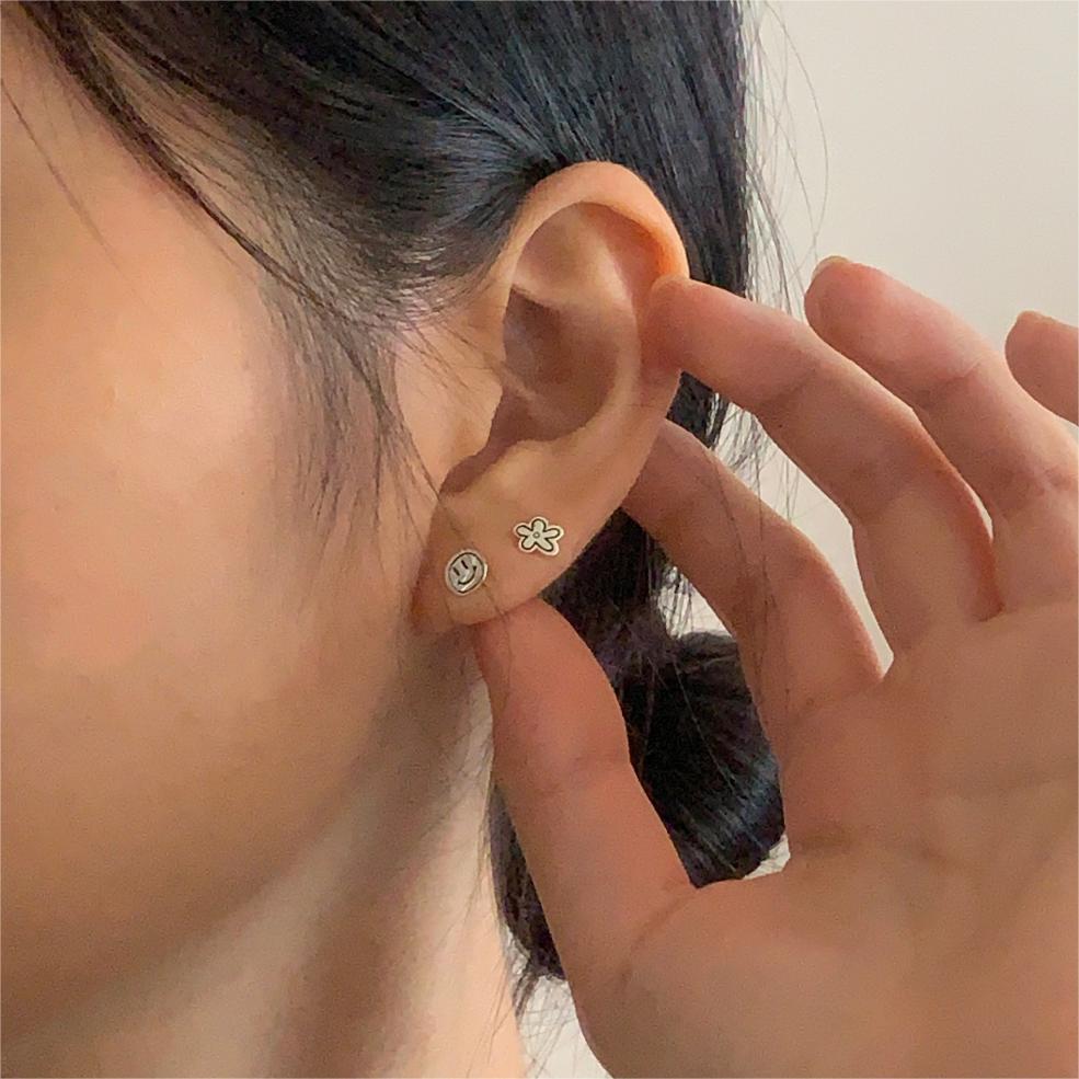 F廠-韓國韓版925純銀笑臉星星花朵耳環耳扣簡約冷淡風氣質ins「C1253」25.08-3