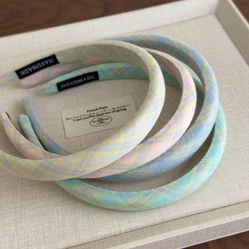 E廠-小清新甜美糖果色格紋細髮箍頭飾時尚氣質高顱頂窄邊頭箍髮卡女「27097」25.06-3