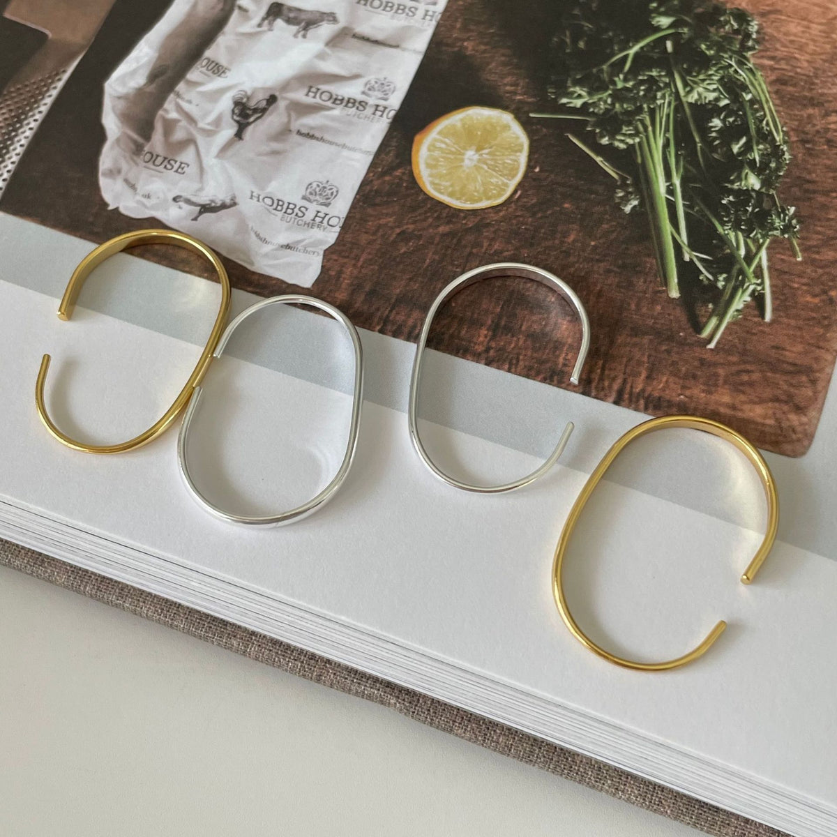 F廠-韓國韓版925純銀U形金色自然圓弧耳環耳圈通體純銀耳釘「C772」25.07-4