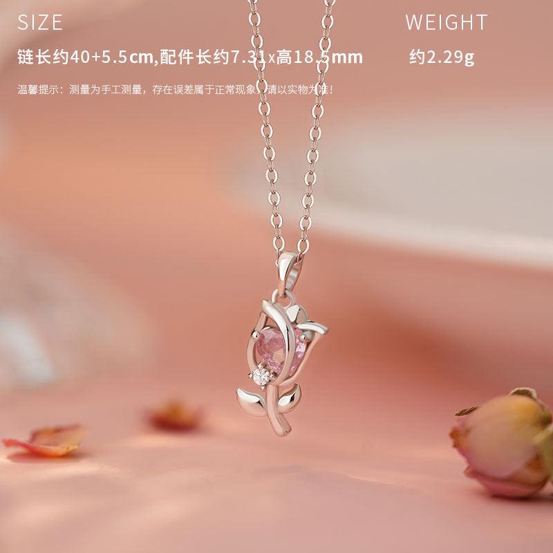 D廠-原創S999足銀心綻鬱金香套裝甜美風獨特溫柔氣質鎖骨鏈批發「YC7035E_1 YC1957N_1」25.04-2