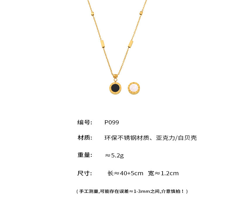 B廠-英文love羅馬數字黑白貝殼項鍊手鍊不鏽鋼18k金個性歐美風「P099」25.04-3