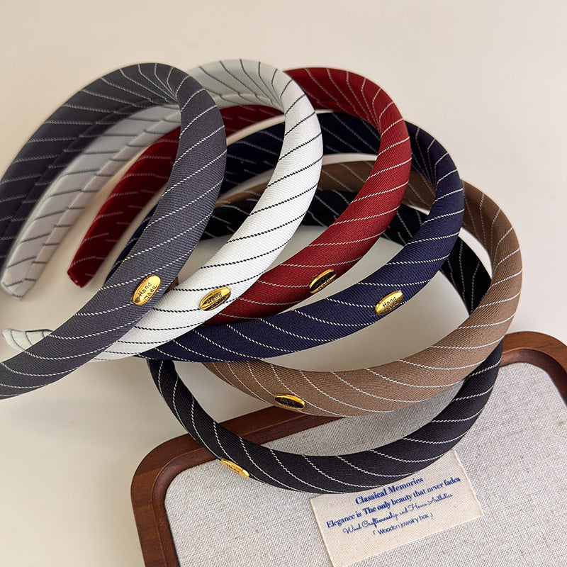 E廠-簡約氣質金標條紋布藝海綿髮箍高級感復古時尚外出頭箍新款髮飾女「27362」25.08-4