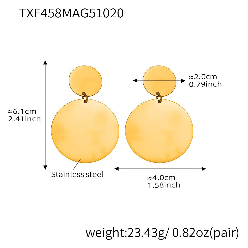 B廠-歐美簡約不鏽鋼大小圓圈項鍊耳環戒指套裝鍍18k金珠寶首飾「TXP458」25.10-5