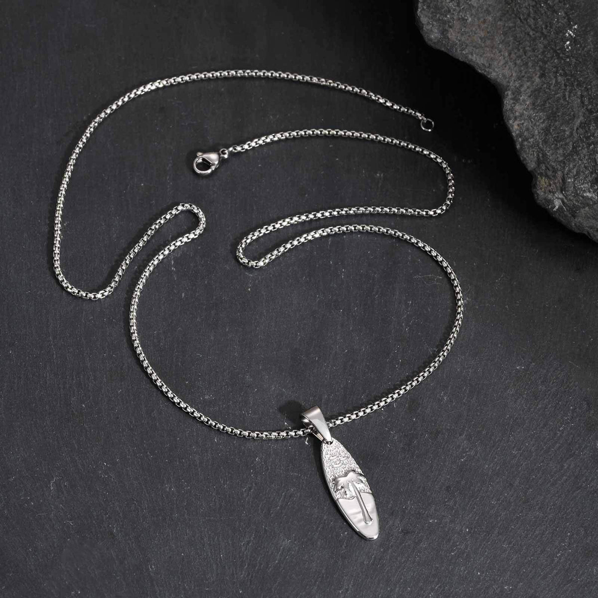 G廠-男士休閒度假風不鏽鋼橢圓椰樹吊墜項鍊 歐美時尚飾品批發「PN-2159」25.10-5