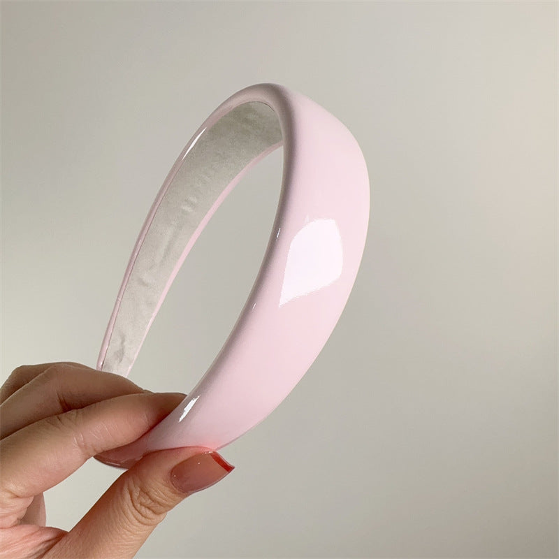 E廠-夏季多巴胺糖果色漆皮亮面皮海綿髮箍PU皮高顱頂純色頭箍髮卡髮飾「27077」25.06-3