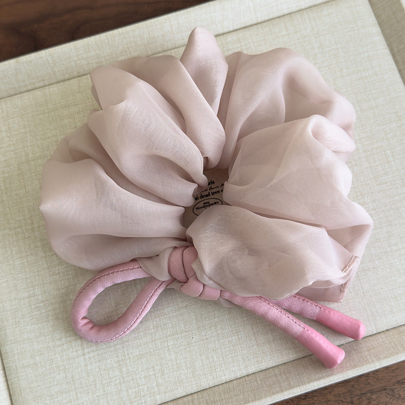 E廠-韓國少女雪紡蓬松大腸髮圈2025新款高級甜美蝴蝶結頭繩扎馬尾髮飾「27102」25.06-3