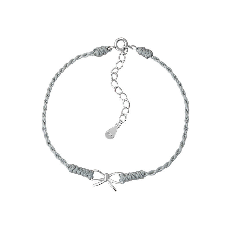 D廠-S925純銀ins蝴蝶結編繩手鍊女高級小眾清新甜美文藝編繩手飾「YC5134SL_1」25.04-3