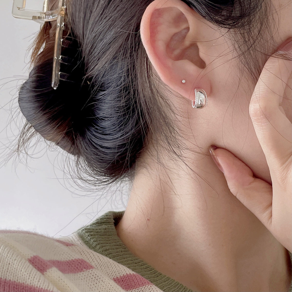 F廠-韓國韓版925純銀圓弧耳釘女簡約時尚百搭ins風幾何耳環「C1185」25.09-2