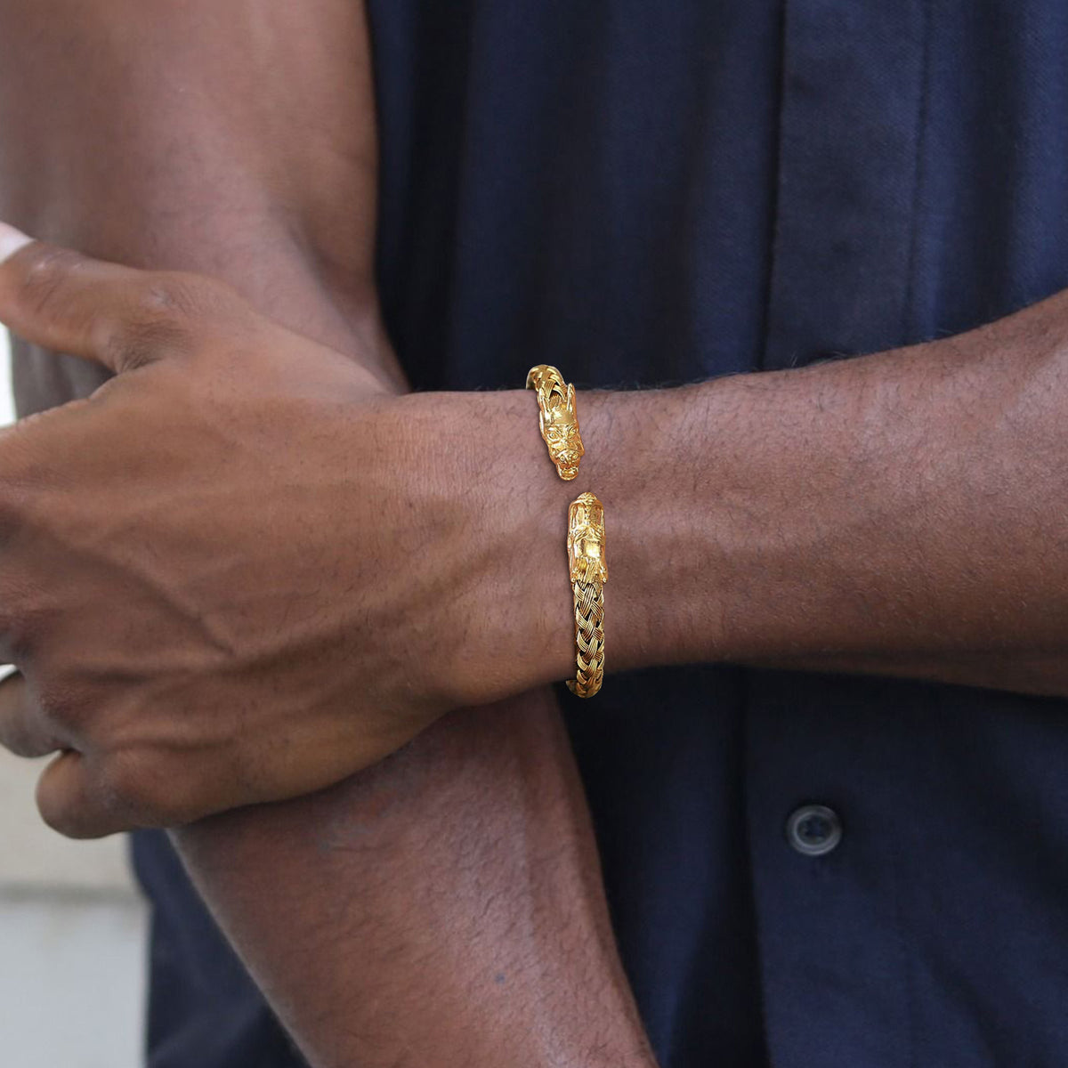 G廠-鈦鋼跨境飾品 男士潮流嘻哈酷手環不鏽鋼編織龍頭開口手鐲「B-444」25.07-2