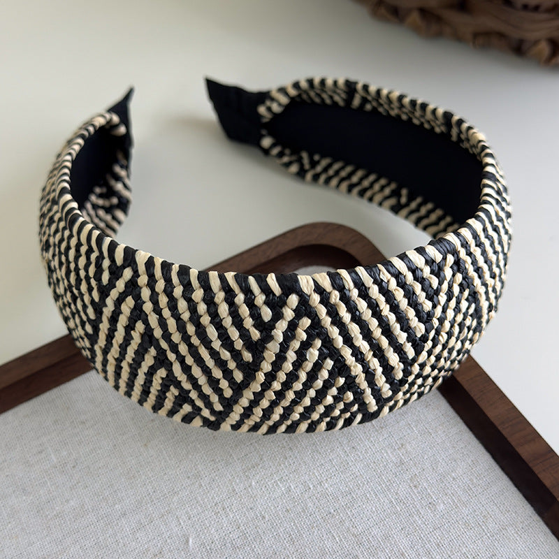 E廠-度假風草編寬邊髮箍女款波西米壓頭箍日常外戴髮捆高顱頂洗臉髮卡「25684」25.06-4