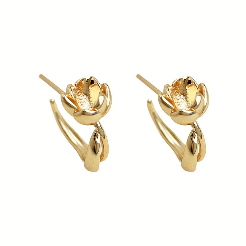 A廠-原創蓮花~極簡主義925銀針時尚通勤簡約高級感新款花朵耳飾女耳釘「6694」25.10-1