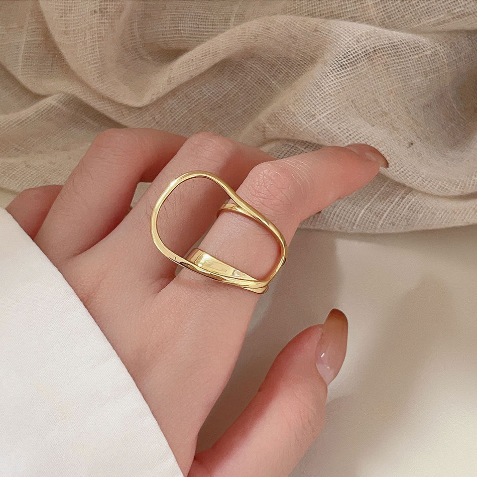 F廠-跨境歐美韓國雙層925純銀橢圓戒指簡約輕奢朋克指環戒指批發代發「J1433」25.09-1