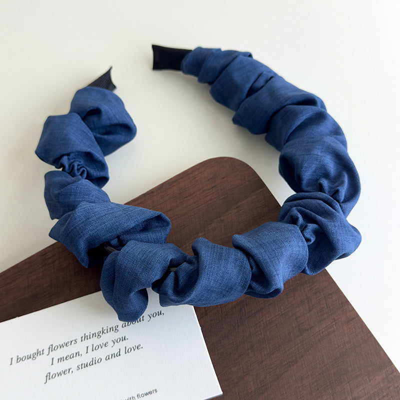 E廠-正反兩戴牛仔藍波浪帶齒高顱頂髮箍壓髮洗臉頭箍防滑碎髮整理神器「27107」25.06-4