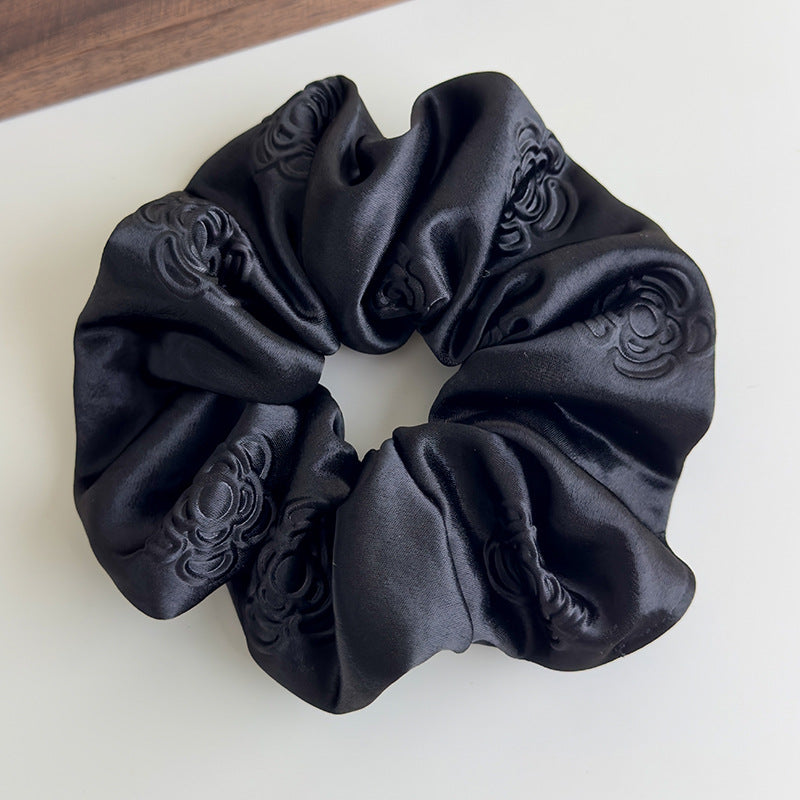 E廠-高級感純色輕奢立體壓花緞面大腸髮圈女慵懶風簡約百搭扎頭髮皮筋「27104」25.06-4