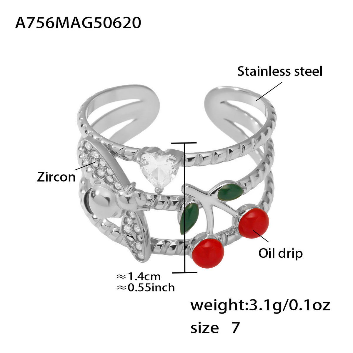B廠-5A鋯石手工滴油指環百搭高級感手飾鈦鋼開口戒指ins不掉色「A756-A757」25.06-4